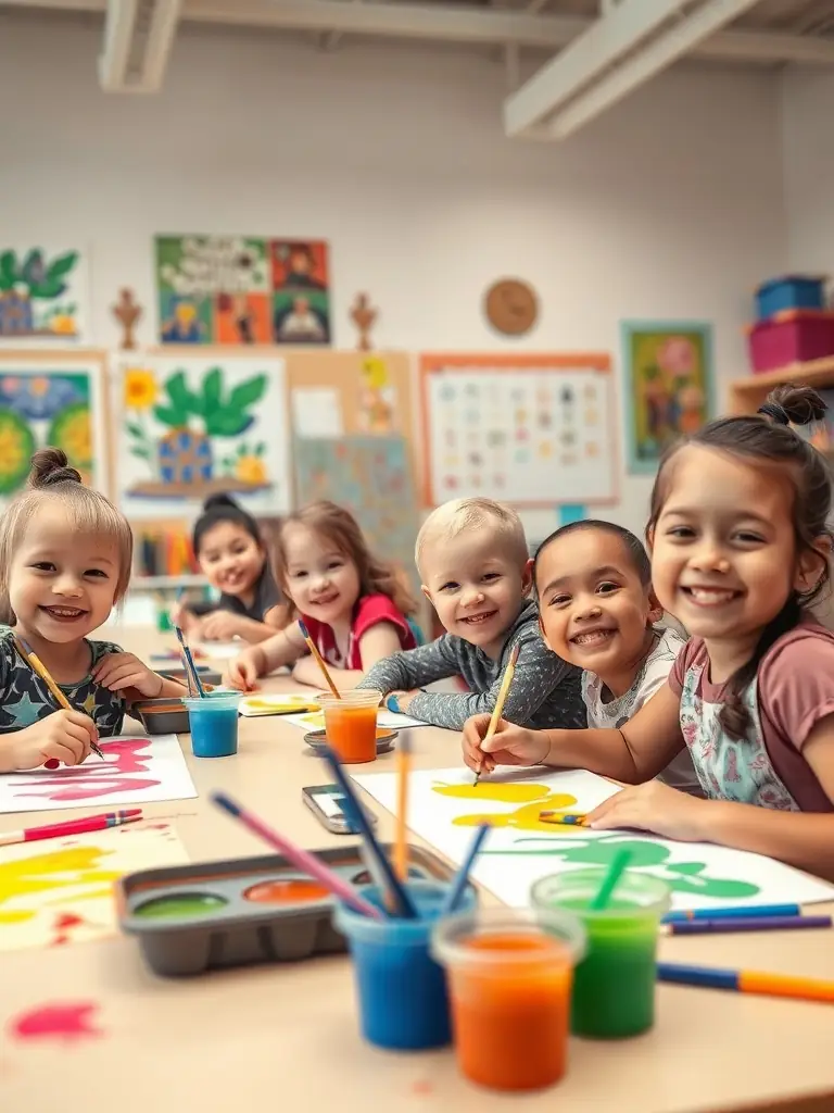 A photo of a group of children participating in an art workshop organized by LES CAUSSINADES, highlighting creativity and learning.