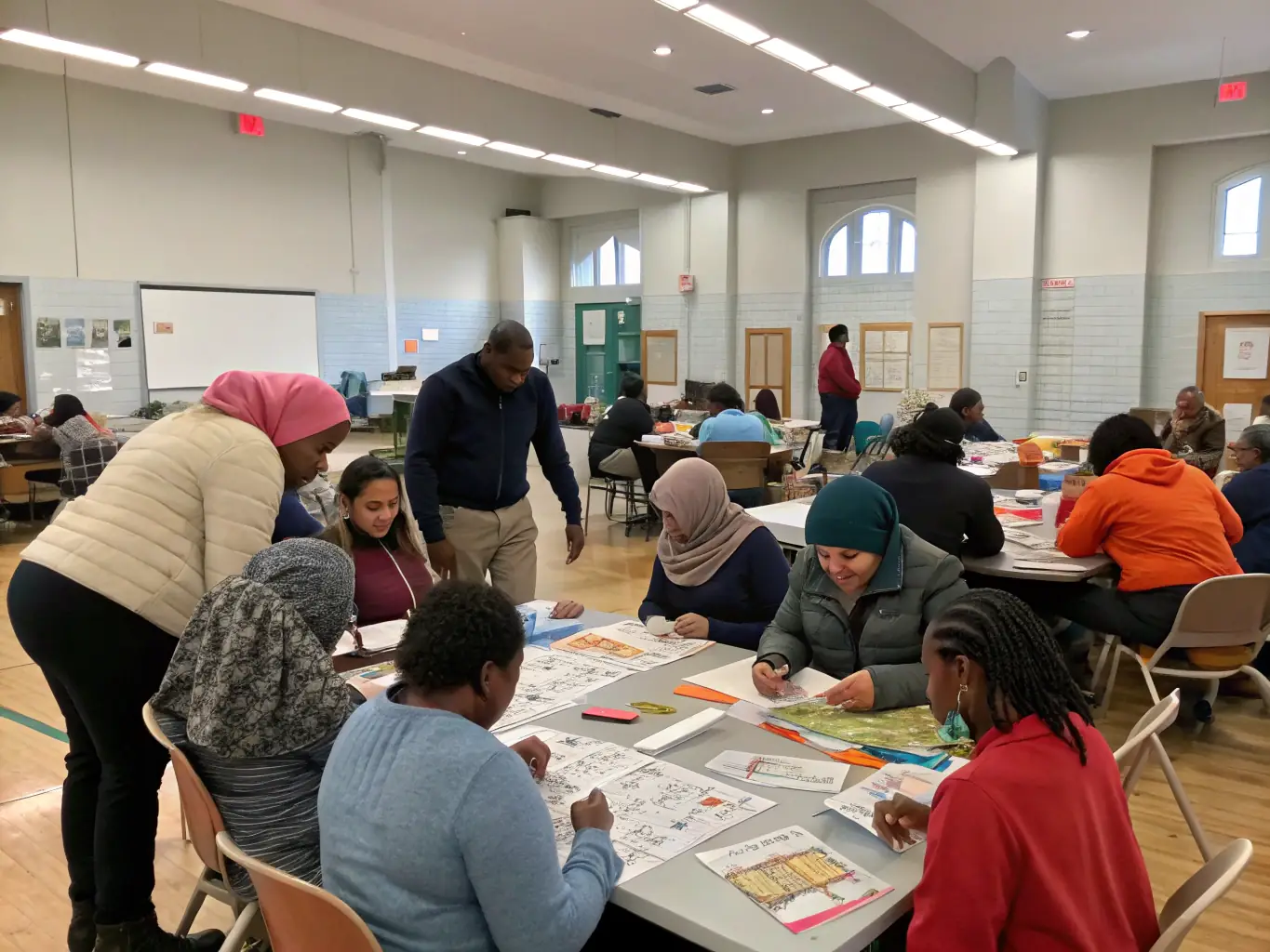 A group of people participating in a community workshop, highlighting the community engagement program of LES CAUSSINADES.