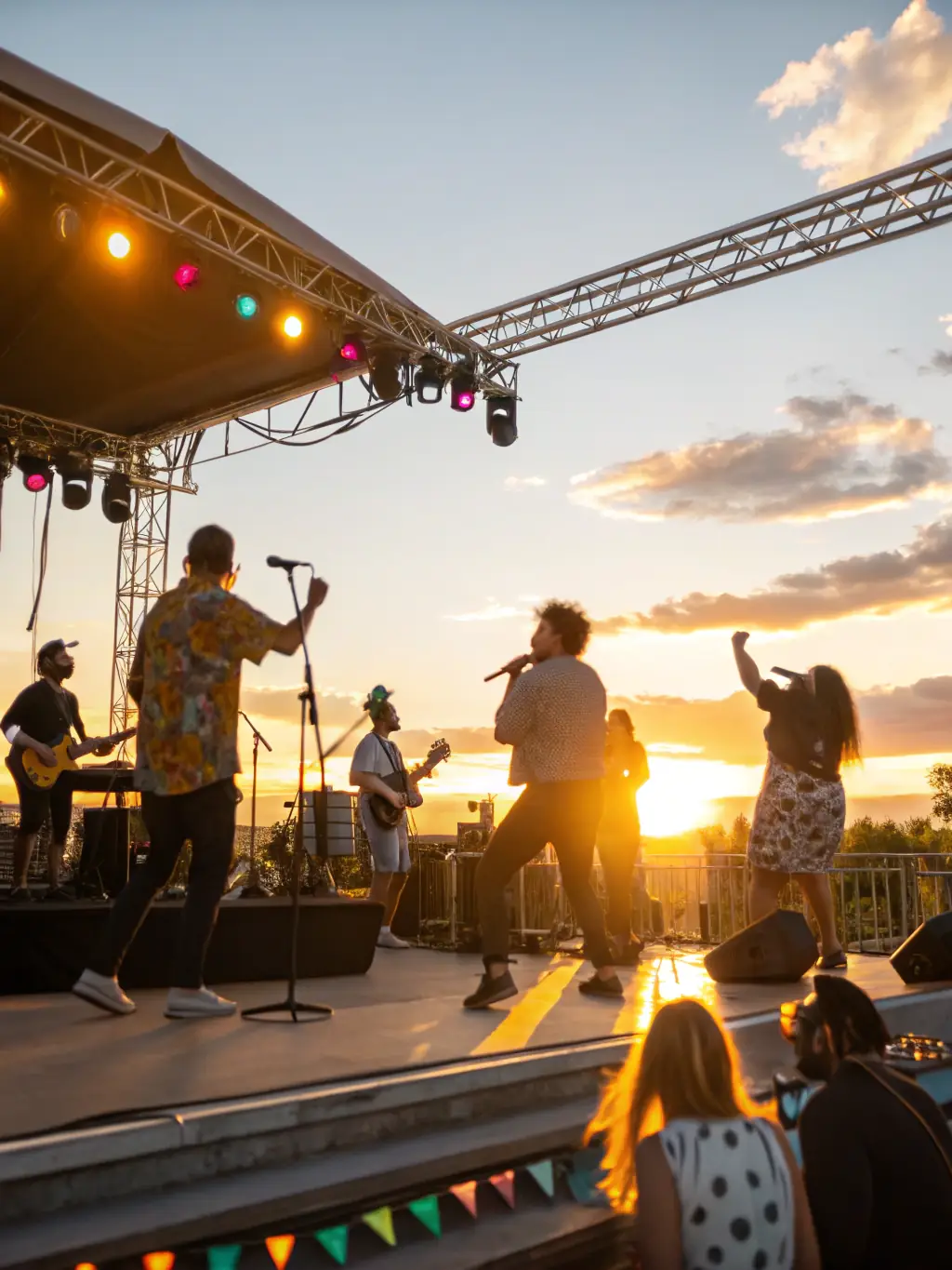 A vibrant photograph capturing a live music performance at one of LES CAUSSINADES' cultural events, showcasing the energy and community engagement.
